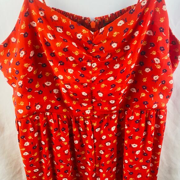 Madewell Red Floral Wide Leg Lightweight‎ Ankle Length Jumpsuit Sz 14 Cottage - Picture 4 of 8